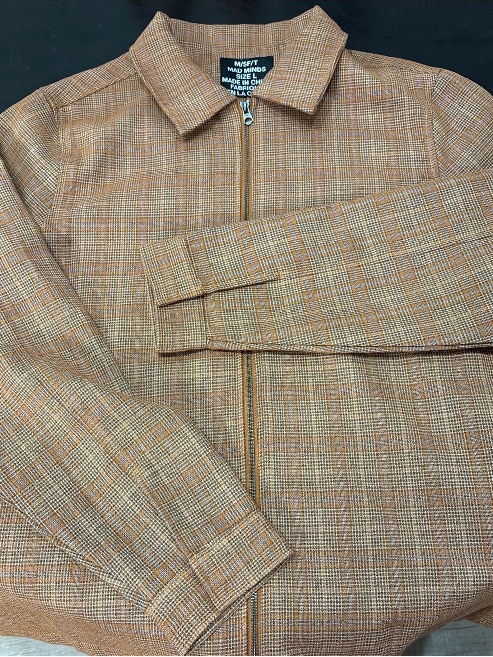 M/SF/T Plaid Zip-Front Shirt Jacket in orange plaid